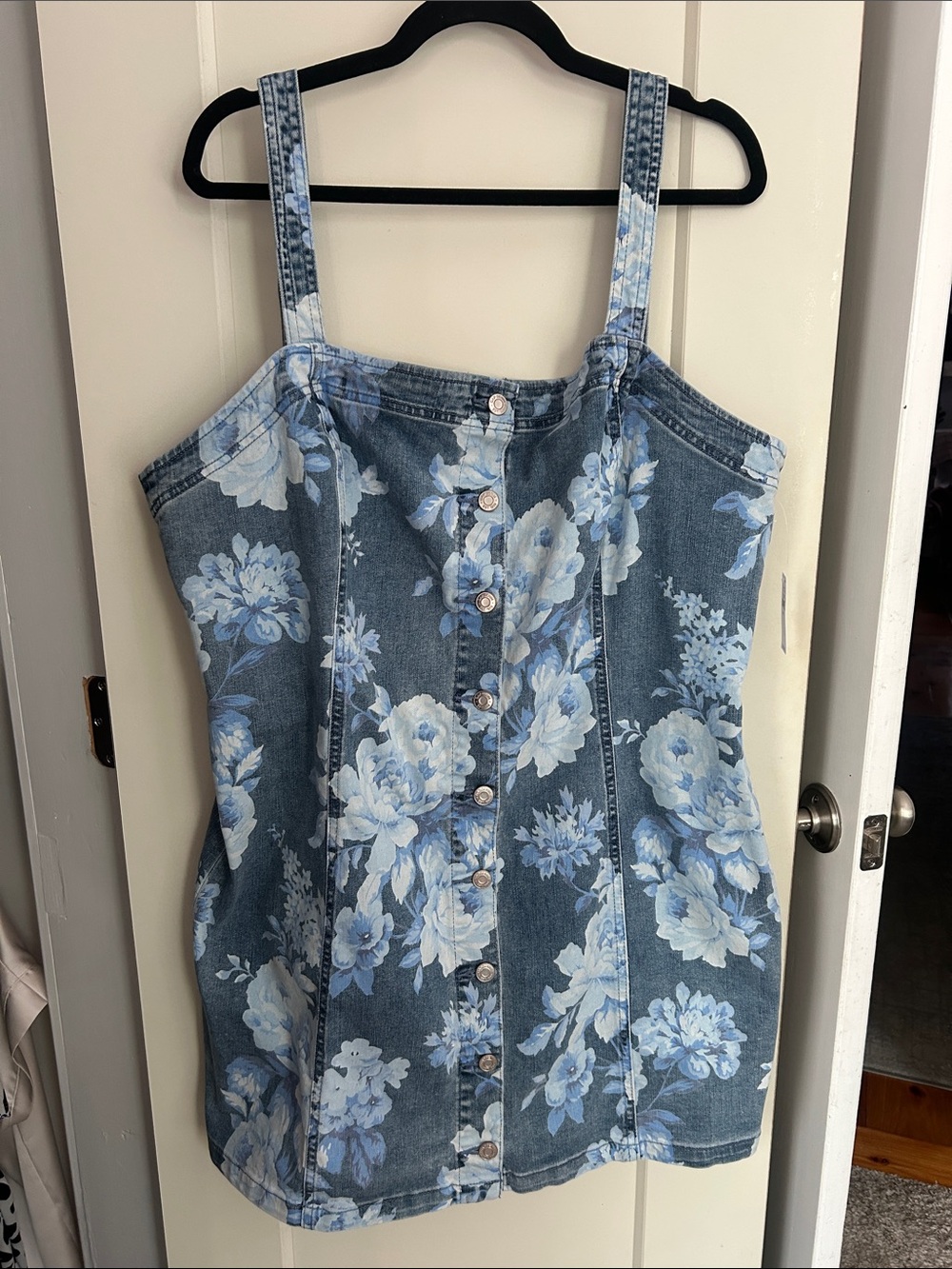 GAP Blue Floral Denim Button-Front Mini Dress